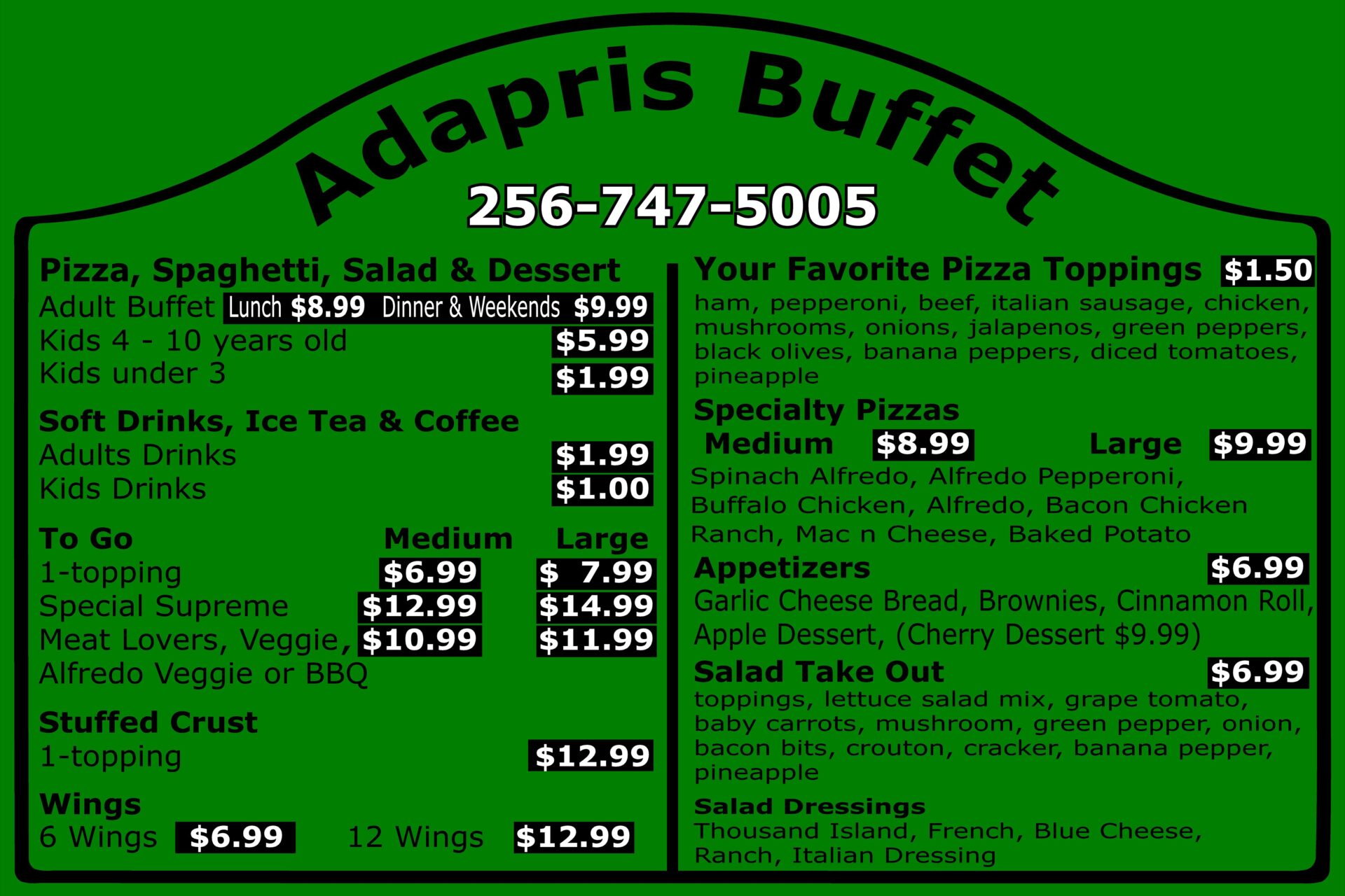 Menu Adapris Pizza Buffet